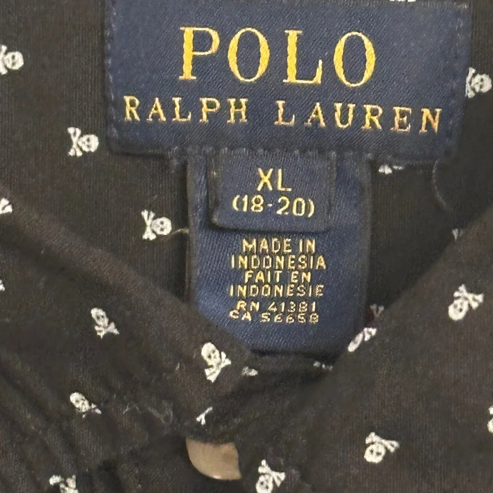 Boys Polo by Ralph Lauren Black Short Sleeve with White Skull & Crossbones - GUC - Picture 2 of 3